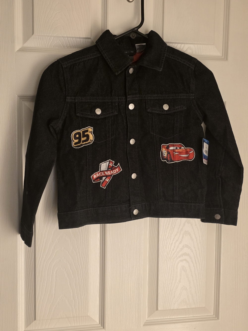 3Disney Black Denim Jacket with Lightning McQueen & '95' Racing Patches - Small